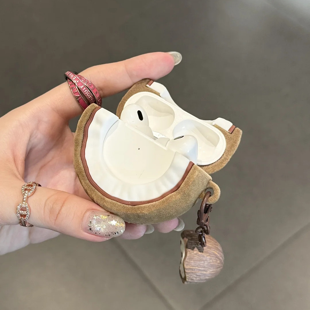 可爱创意立体椰子壳适用苹果耳机保护套无线蓝牙耳机壳整理收纳盒