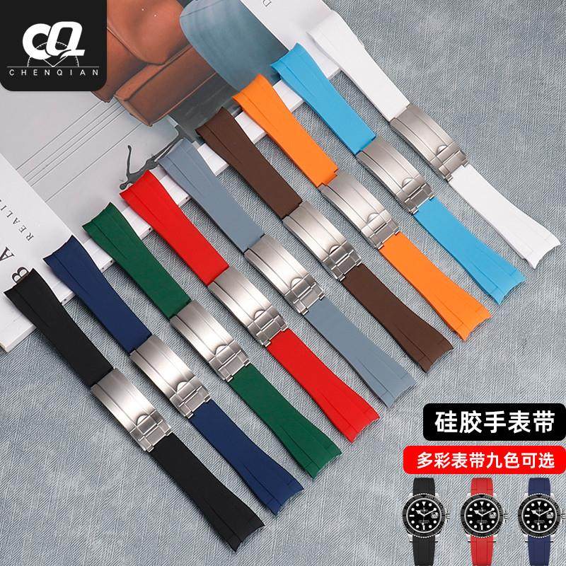 适用原装劳力士手表男带rolex黑绿水鬼潜航者GMT迪通拿弧口硅胶手