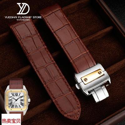适用原装卡地亚山度士桑托斯鳄纹牛皮手表带男女Santos100真皮表