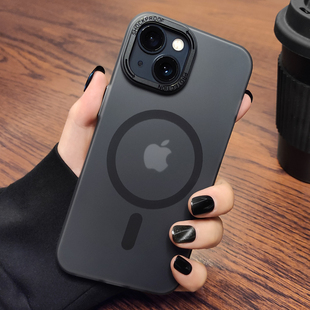 适用苹果14磁吸手机壳iPhone13ProMax强磁肤感磨砂12Pro金属镜头圈超薄硬壳