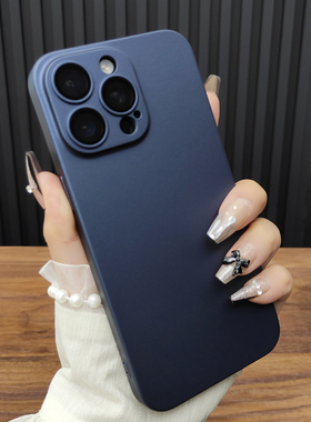 适用苹果16手机壳iPhone15ProMax玻璃镜头膜14Plus肤感磨砂13超薄硬壳12防摔哑光电镀11全包保护套深海蓝C10