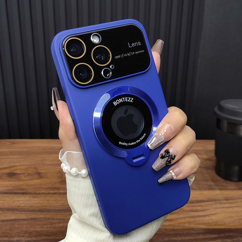 适用苹果16ProMax手机壳iPhone15一体玻璃镜头膜14Plus折叠支架13磁吸充电12防摔全包硬壳保护套深海蓝C56