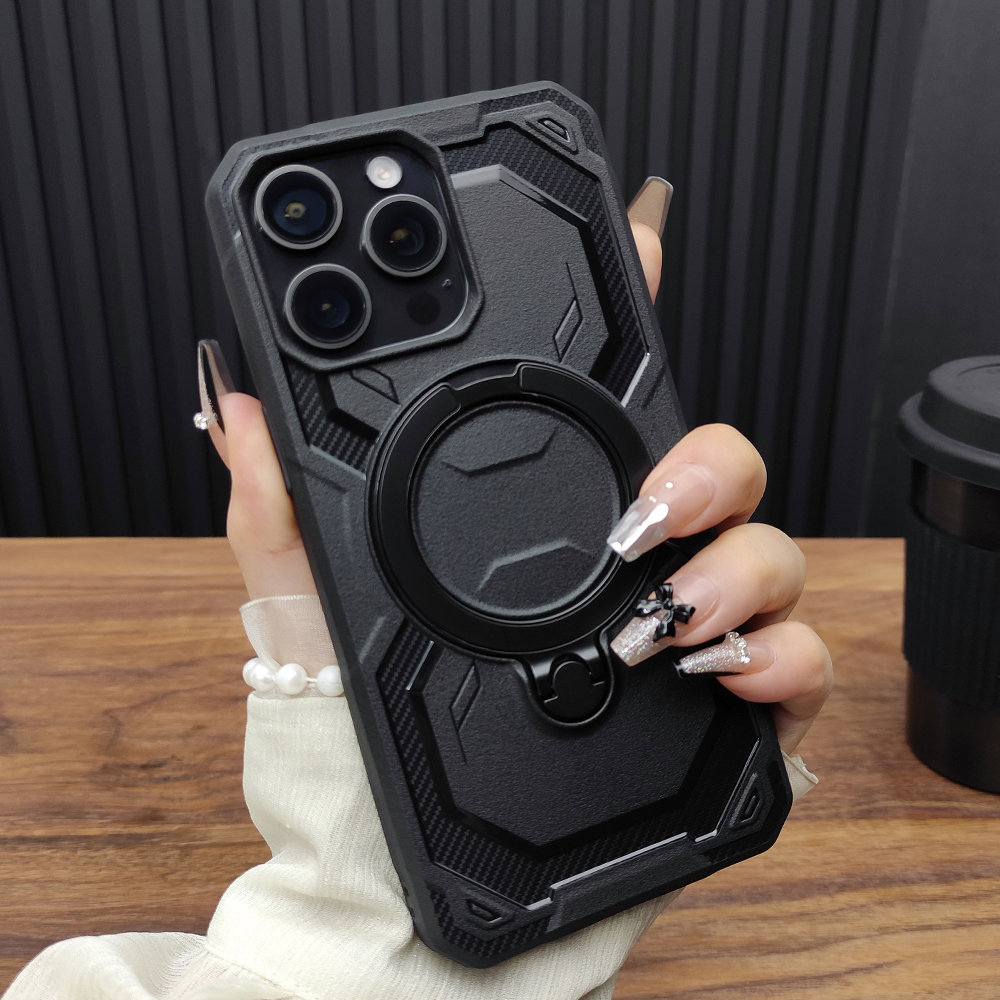 适用苹果16ProMax手机壳iPhone15机甲风14Plus折叠支架13磁吸XR充电12防摔11硅胶XSMAX新款78Plus简约D09