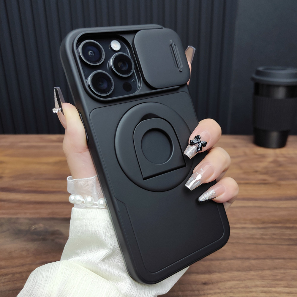 适用苹果17手机壳16PROMAX旋转支架15滑盖镜头iphone14PROMAX肤感12磨砂13指环11/XSMAX全包XR/78P/SE防摔A28