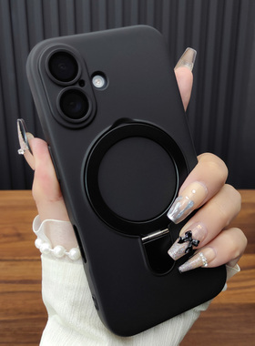 适用苹果17Pro手机壳iPhone16自带玻璃镜膜14Plus合金15折叠支架13磁吸充电12防摔硅胶简约保护套深空黑B67