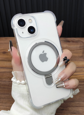适用苹果16手机壳iPhone15ProMax新款合金折叠支架14磁吸充电13四角气囊防摔12透明硅胶保护套大孔简约A65