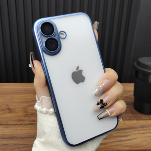 适用苹果17ProMax手机壳iPhone16玻璃镜头膜15Plus肤感磨砂14超薄硬壳13防摔哑光电镀12高级保护套远峰蓝D13