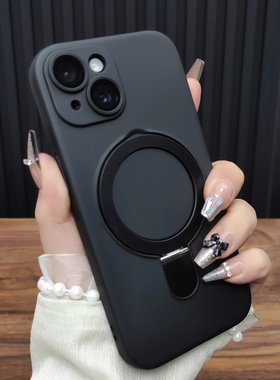 适用苹果17手机壳iPhone16Pro自带玻璃镜头膜14Plus合金15折叠支架13磁吸充电12防摔硅胶全包保护套时尚B67