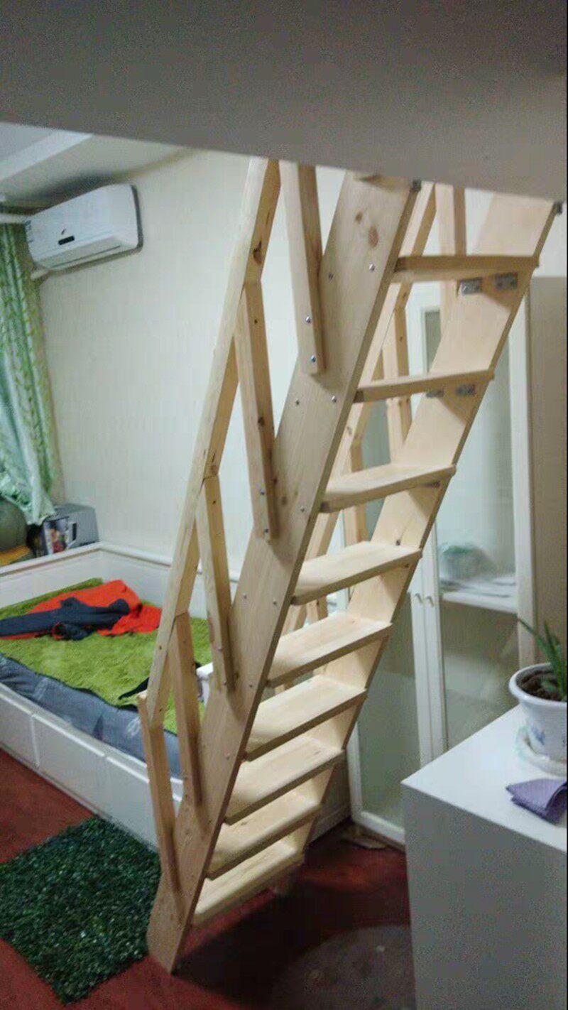 实木阁楼楼梯高双侧扶手简易时尚平台复式直登高单爬室内loft梯子