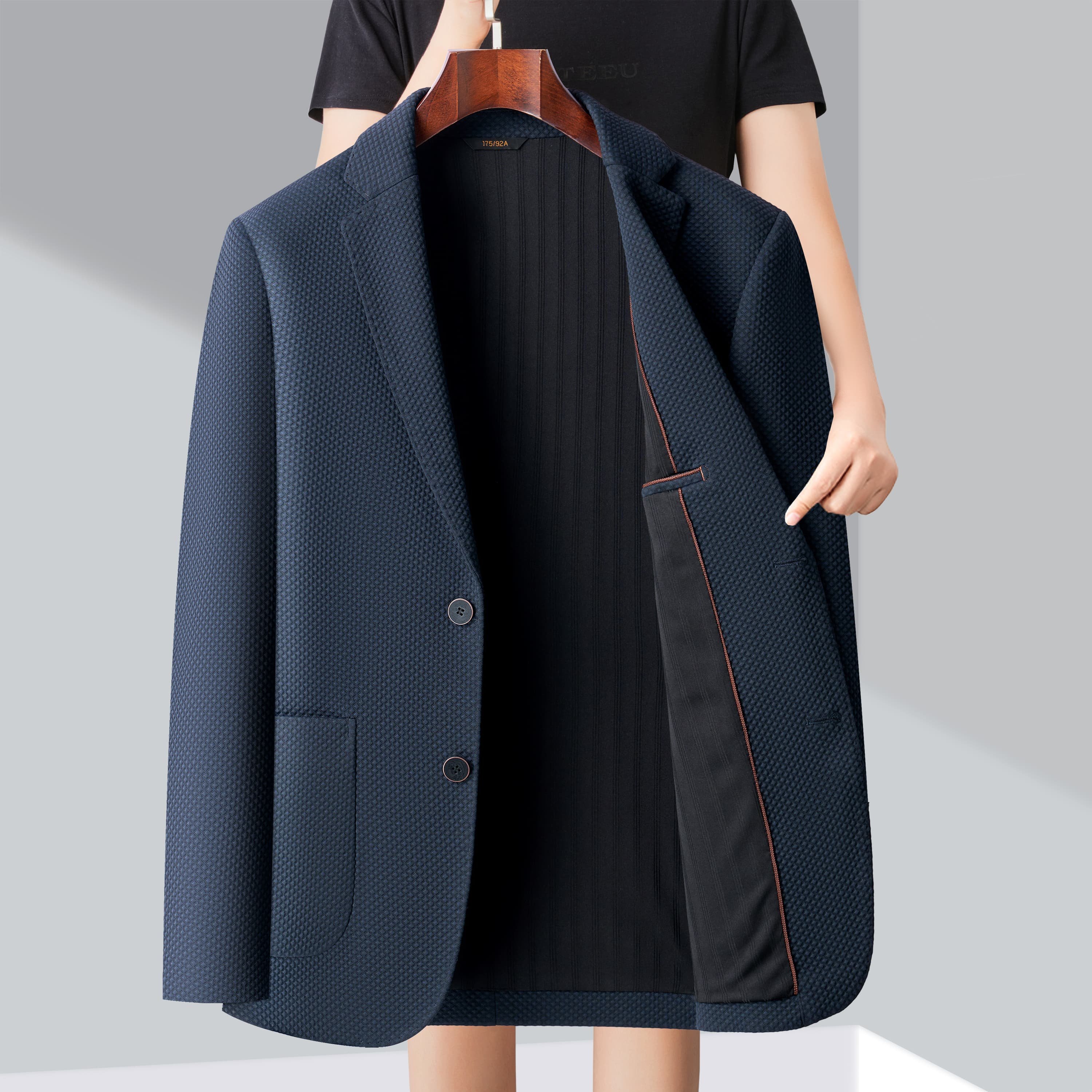 轻奢商务休闲西服男士深蓝色两粒单排扣单西中年爸爸装免烫外套,男装,休闲西服,淘宝优惠券,粉丝福利购,淘宝优惠卷