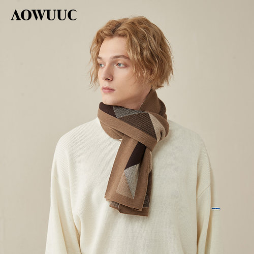 aowuuc新款男士格纹商务高档围巾