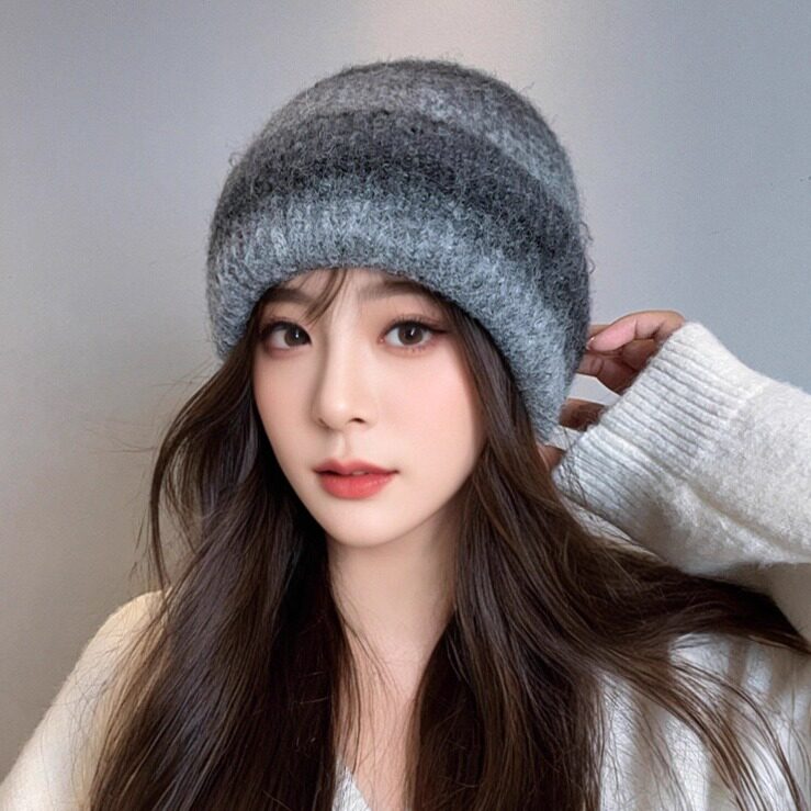 大头围针织毛线堆堆帽子女款2025新款秋冬季贴标白色保暖护耳冷帽