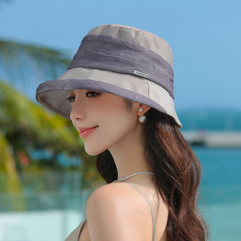2025新款帽子女款春夏季薄款百搭拼接卷边户外防晒遮阳盆帽显脸小