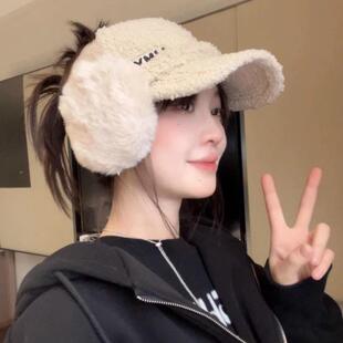 冬季帽子女2025新款羊羔绒半空顶棒球帽时尚简约百搭显脸小鸭舌帽