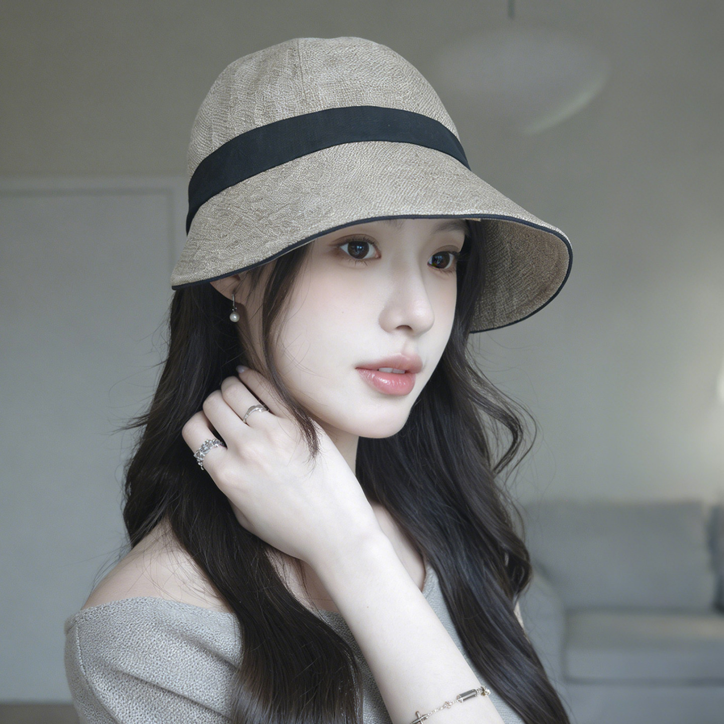 夏季女款仿棉麻显脸小遮阳帽