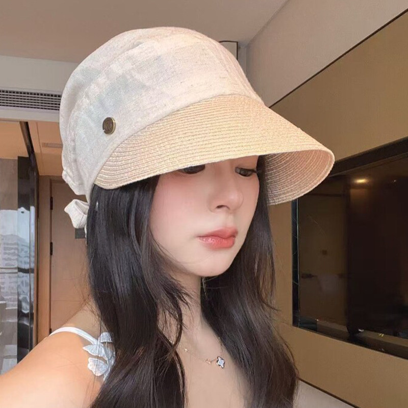 韩系时尚气质素颜遮阳帽子女士夏季薄款透气绑带头巾帽百搭鸭舌帽