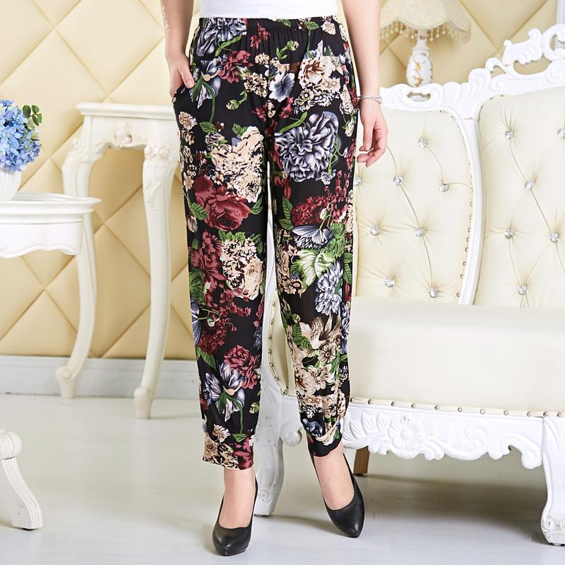 2018新款大碼中老年女裝印花裙褲媽媽裝夏裝松緊腰棉綢褲休閑闊腿在類目 女裝/女士精品, 中老年女裝中 - 來自Buy2taobao.com提供專業的淘寶代購服務