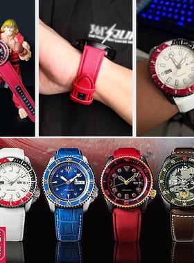 适配SEIKO精工j5号街霸联名款情侣手表隆-SRPF19K1真皮表带22mm