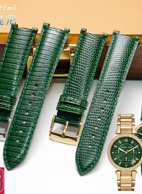 适配MK凹口表带女款迈克科尔斯MKz626360652581真皮表带墨绿色