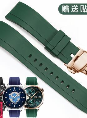 橡胶手表带适配荣耀m手表4proGS3ipro智能运动绿色硅胶蝴蝶扣
