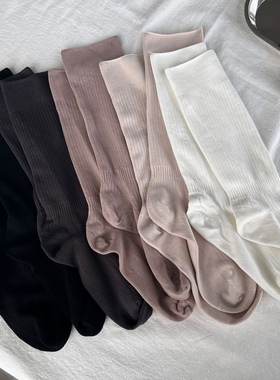 诗歌兰同款纯色中筒袜基础百搭竖条纹袜子女黑色咖色白色堆堆袜潮