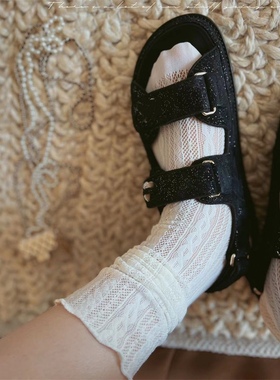 袜子女夏季薄款蕾丝堆堆袜韩国老板娘同款镂空网袜黑色白色中筒袜