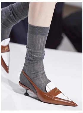 走秀款复古长筒袜黑灰色时髦百搭小腿袜ins潮纯色网红中筒堆堆袜
