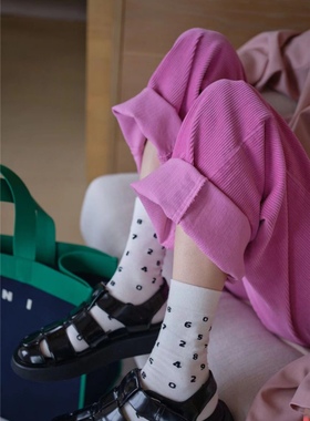 春夏新款白色数字袜子女ins潮韩版时髦百搭彩色中筒袜休闲堆堆袜