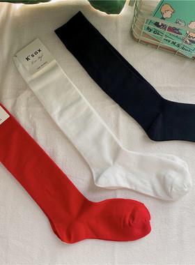 春秋简约黑色长筒袜女韩国进口防滑绿色中筒袜网红显瘦棉质小腿袜