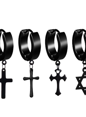 韩版十字架耳钉男单只街头创意