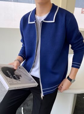 libetter25AW英伦男装高级奢华针织外套男休闲翻领拉链开衫毛衣男