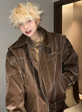 libetter25AW新款休闲复古潮流皮夹克假两件皮衣