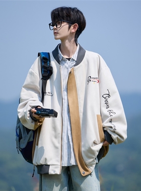 libetter25AW秋冬新款宽松绣花撞色港风大码休闲潮流夹克外套男