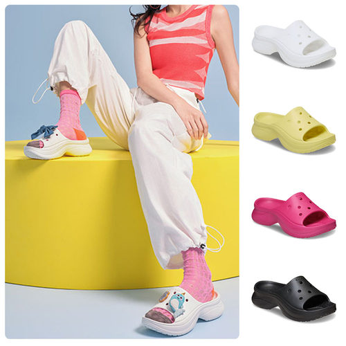 Crocs夏季厚底露趾女鞋一字拖鞋