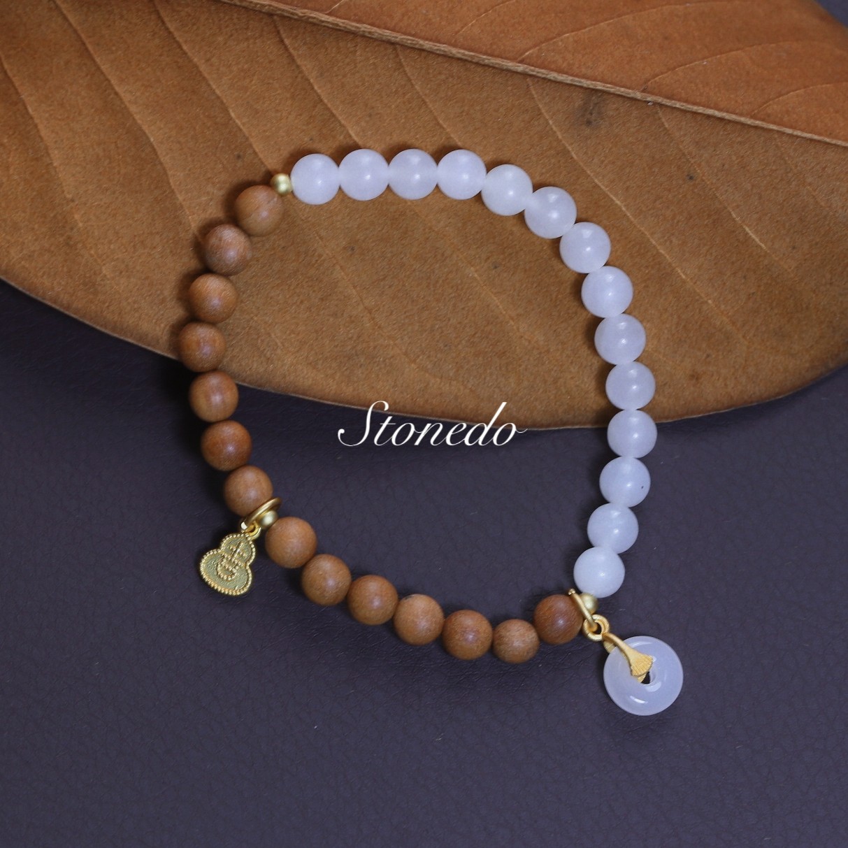 Stonedo 和田白玉羊脂玉搭配老山檀6mm珠珠新中式风格手链