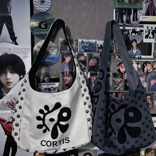 CORTIS字母印花帆布包休闲单肩斜挎包高颜值创意手提包