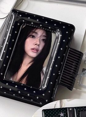 韩系ins无属性黑色星星一宫格卡册皮质卡包3寸小卡拍立得收纳保护