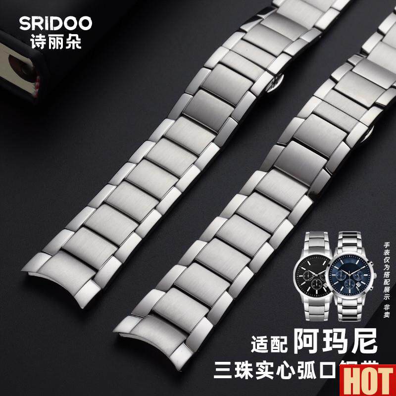 配亚曼尼AR24x34精钢表带AR2458 2448 2447男蝴蝶扣弧口表炼22mm