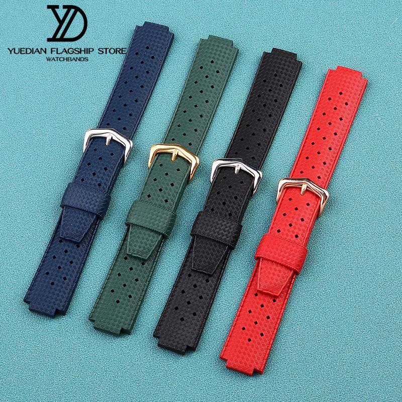 适配卡地亚蓝气球Wk6920084黑骑士凸口表链男女橡胶手表带2022mm