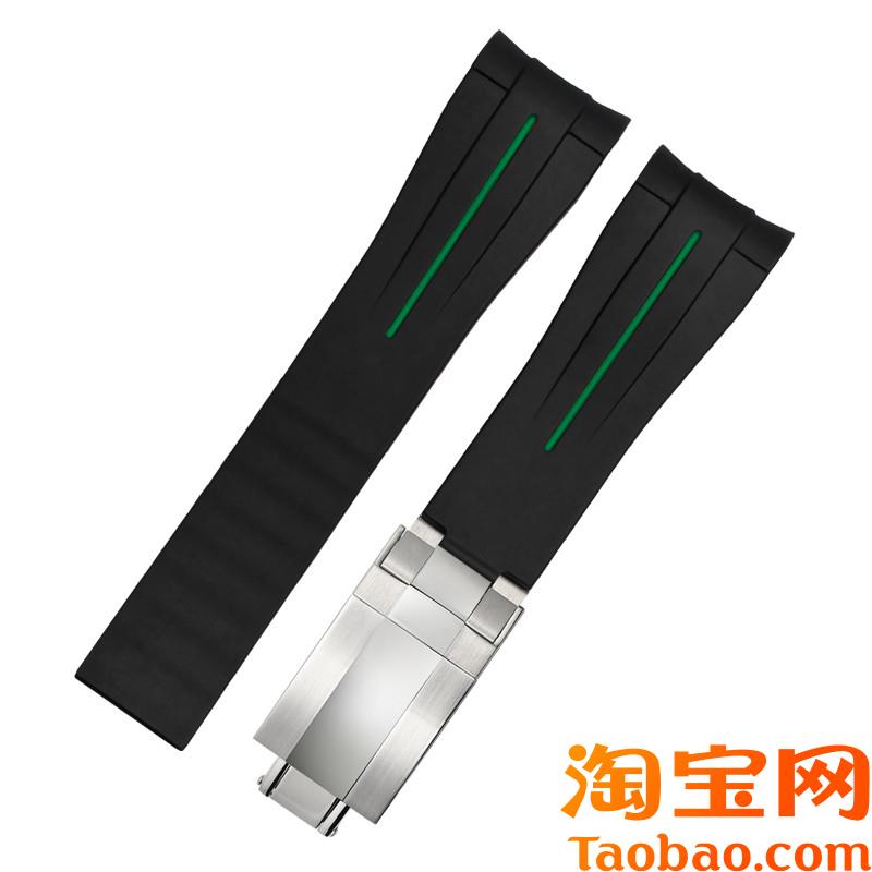 代用劳力士黑绿水鬼防水r硅胶弧形接口2021mm男士橡胶手表带