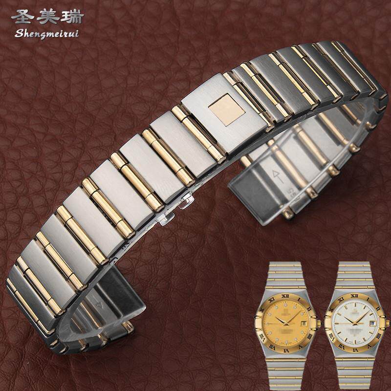 适配欧米茄OMG星座手表带18k金双鹰男女士实心精钢不锈钢金属表链