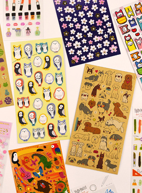 10元3包日本相扑樱花旅行手账贴纸可爱动物猫头鹰狗圆点表情贴画