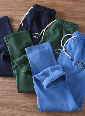 6445秋冬新款重磅高克重加绒加厚保暖直口休闲卫裤男松紧运动裤男