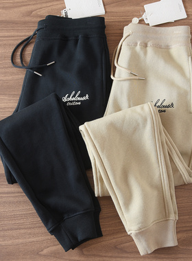 6452秋冬新款重磅加绒加厚保暖收口束脚休闲卫裤男松紧腰运动裤男