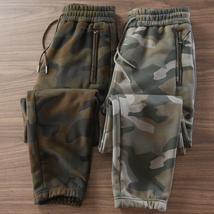 男休闲长裤 秋冬季 保暖运动束脚卫裤 小脚裤 潮 加绒加厚高克重迷彩裤