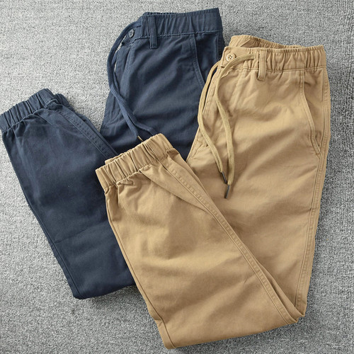 基础百搭重磅纯棉加厚宽松束脚裤男抽绳水洗帆布休闲裤配靴工装裤