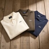 双面针织垂坠挺括透气翻领短袖 夏季 男 复古无扣半开polo衫 T恤 美式