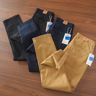 8225#春秋新款纯棉微弹复古水洗日常百搭男士休闲裤小直筒长裤子