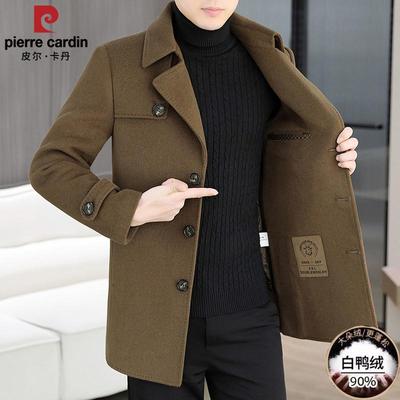 皮尔卡丹高档男士秋冬双面呢子外套羽绒内胆风衣中长款羊毛呢大衣