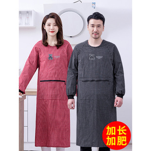加長加肥棉布罩衣家用廚房做飯長袖 工作服男 圍裙干活防污耐臟帶袖